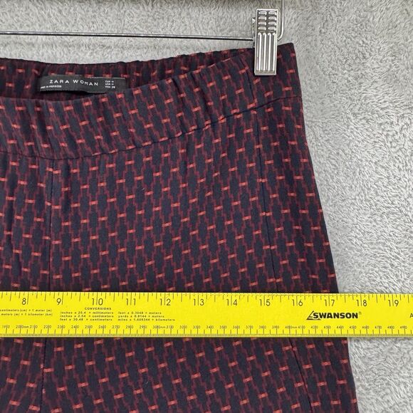 Zara Pants Women M Red Navy Blue Pull ON Elastic Waist Bootcut Mid Rise Stretch - Picture 13 of 13